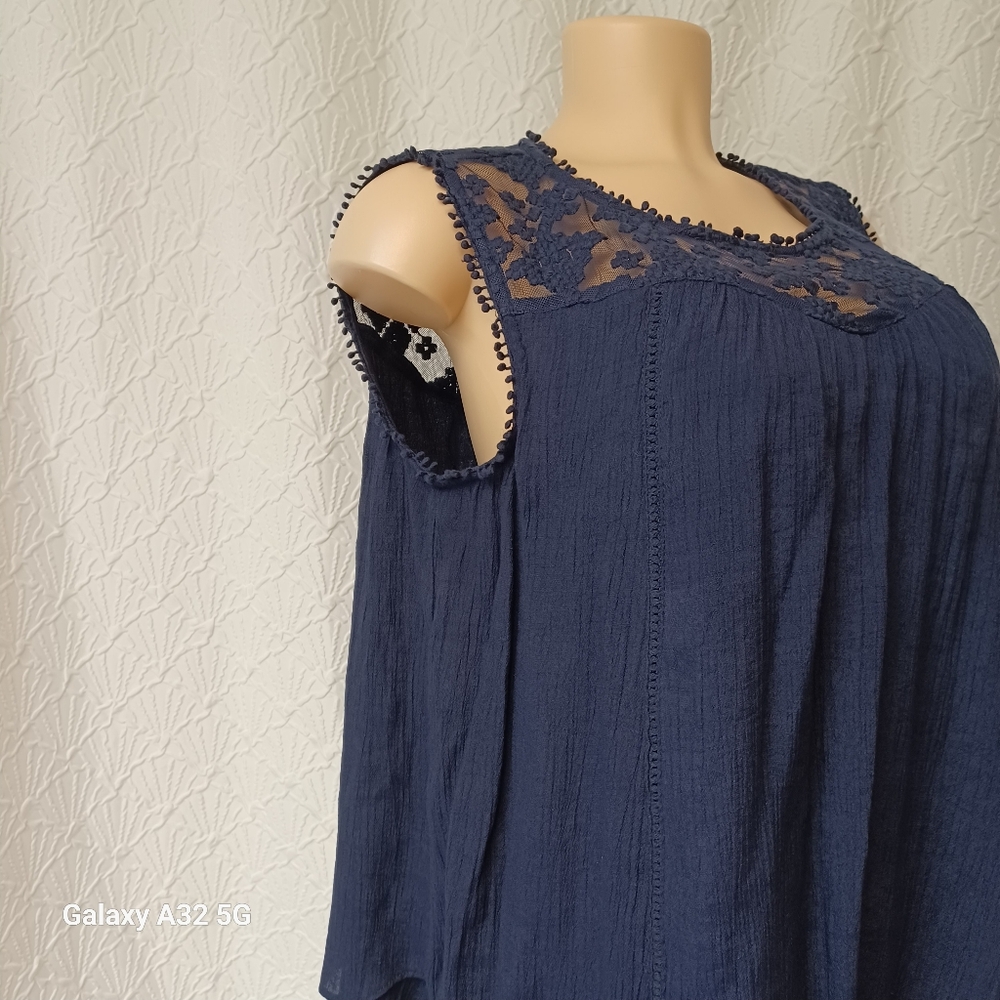 JohnPaulRichard Women L Blue Asymmetrical Tiered Blouse - Picture 6 of 14